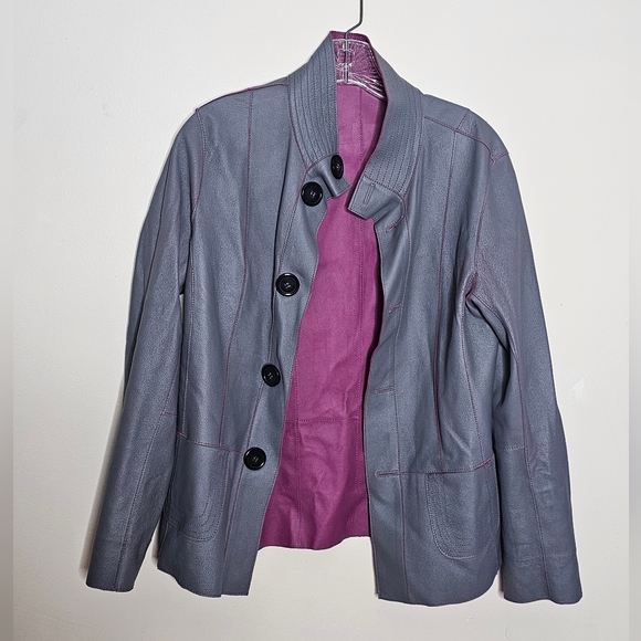 Peck and Peck purple leather jacket womens M reversible - Picture 3 of 10